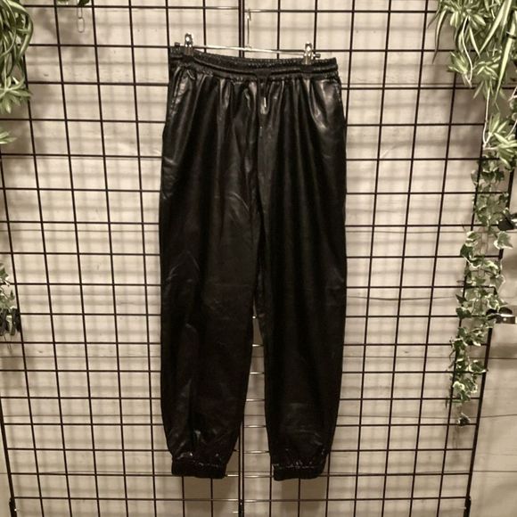 Faux Leather Jogger Tie Pants B125 - Picture 1 of 2